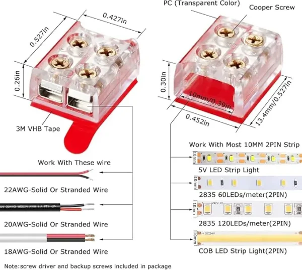 8mm 2pin cob led strip connector